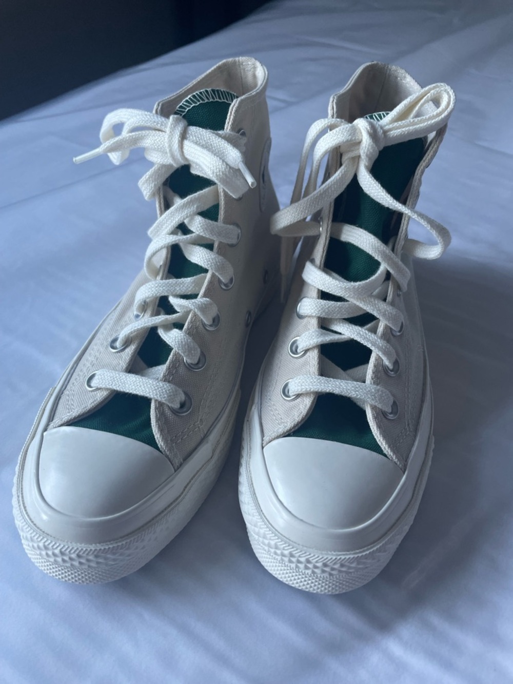 Converse High-Top Canvas Sneakers in Off-White with Black Insole